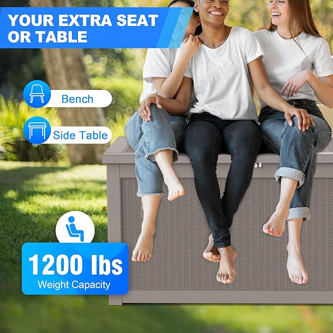 260 Gallon Deck Box XXL Large Outdoor Storage for Patio Furniture,Outdoor Cushions,Garden Tools and Pool Supplies,Waterproof,Resin,Lockable(Grey Rattan)