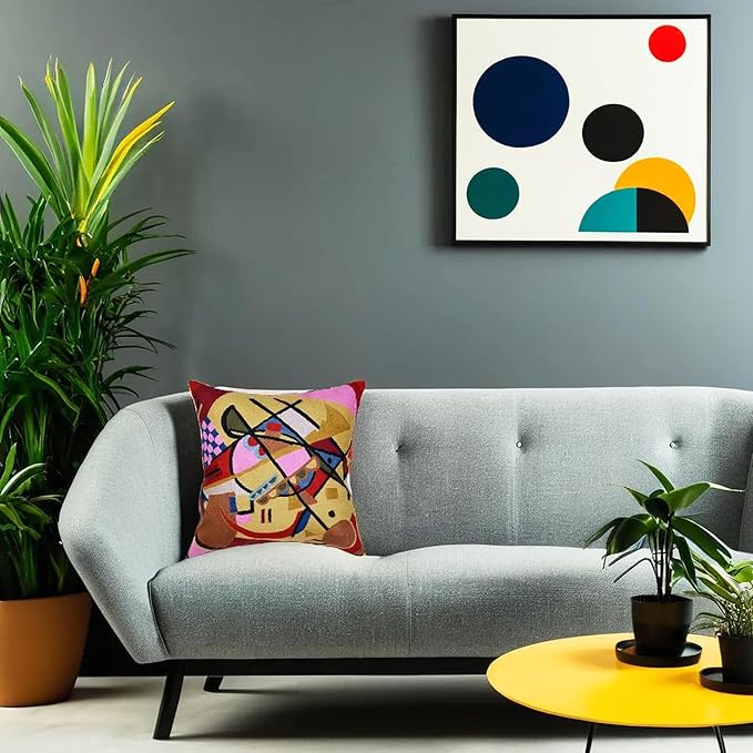 Kandinsky Modern Couch Pillow Cover - Yellow Gold | Abstract, Contemporary, Outdoor, Mid Century Chair Cushions | Handmade Wool Size 18x18