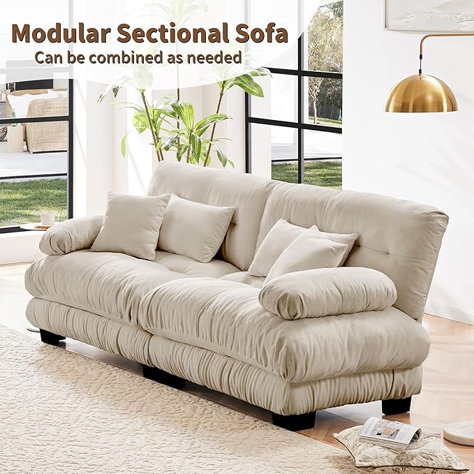 Modular Sectional Sofa, 2 Seater Cloud Couch Small Couches for Small Spaces, Modern Deep Seat Couch, Home Sofa Living Room Oversized Loveseat with Bolster Armrests 4 Pillows