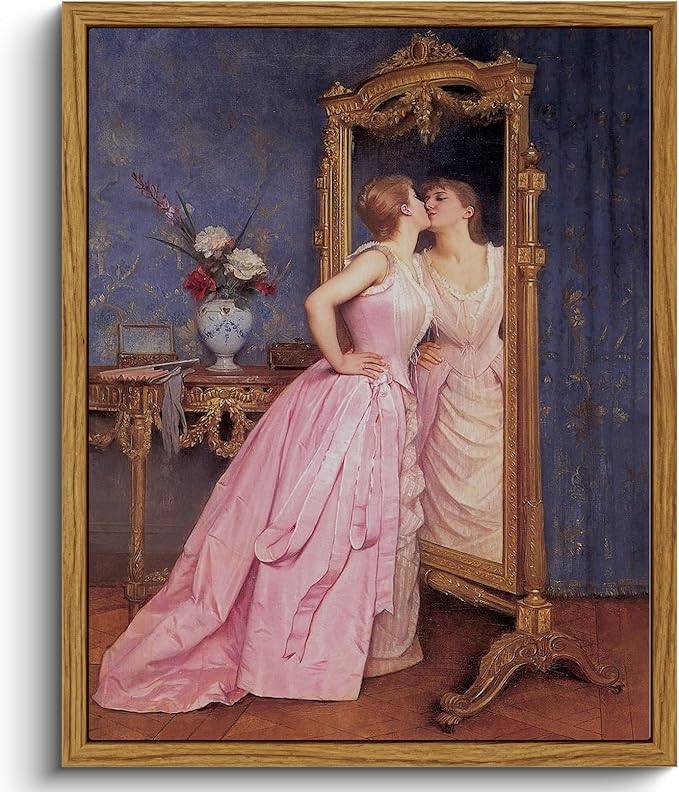 VIYYIEA Framed Canvas Wall Art Home Decor Humorous Wall Art for Living Room Vintage Portrait Art Oil Painting Picture Woman Portrait Home Office Decor Bedroom Wall Decor -Self-love 8x10in