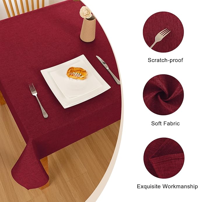 Hiasan Faux Linen Rectangle Tablecloth - Wrinkle and Stain Resistant Washable Table Cloth for Kitchen Dining Room Holiday Table Cover for Dinner, Red, 54 x 120 Inch