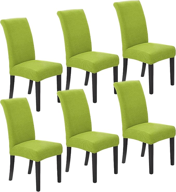 Howhic Chair Covers for Dining Room Set of 6, Stretchy Dining Chair Covers, Textured Jacquard Kitchen Chair Slipcovers, Classy Decor for Home and Banquet (Apple Green, 6 Pack)