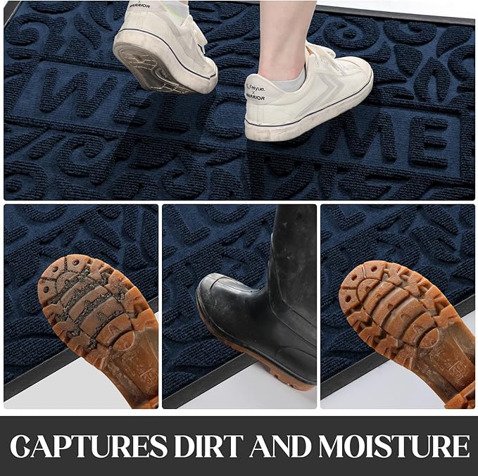 Yimobra Door Mat Indoor Outdoor Entrance, Non Slip Welcome Front Doormats, Heavy Duty Rubber Backing, Stain and Fade Resistant, Low Profile, Easy Clean Patio Garage Floor Mats, 47 x 32, Blue