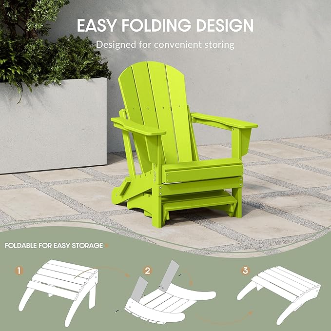 WestinTrends Outdoor Ottoman, Patio Adirondack Ottoman Foot Rest, All Weather Poly Lumber Folding Foot Stool for Adirondack Chair, Widely Used for Outside Porch Pool Lawn Backyard, Lime