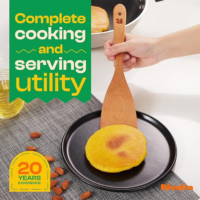 Riveira Cherry Wooden Spoons for Cooking Set of 9 – Natural Cherry Wooden Cooking Utensils, Wooden Spatula, Wooden Spoon - Premium Quality Wooden Utensil Set for Non-Toxic Cooking