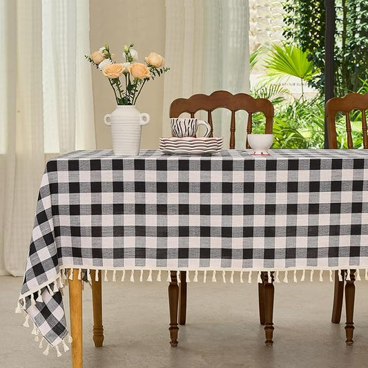Table Cloth Rectangle Table-Rustic Gingham Tablecloth Buffalo Plaid Table Cloth for Thanksgiving Christmas Kitchen Dining Room (55x120 Inch,Black and White)