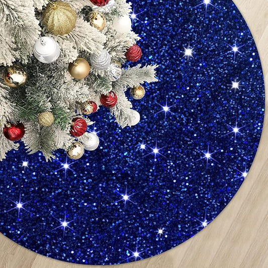 MODFUNS Sequin Tree Skirt Royal Blue Christmas Tree Skirt 60 Inch Velvet Fabric Large Xmas Tree Mat Glitter Tree Skirts Luxury Christmas Tree Skirts Sparkly Tree Cover Skirt Xmas Holiday Decor