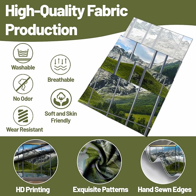 dueeia Window Tapestry Wall Hanging Mountain Forest Lake Nature Landscape Wall Tapestries for Bedroom Office Living Room Wall Decor (59.1"x39.4")