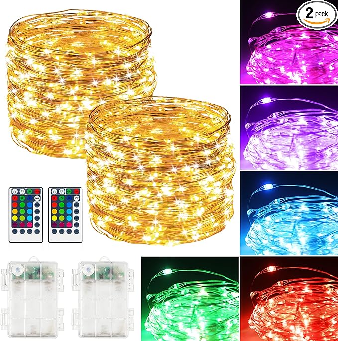 2Pack Battery Fairy Lights, Total 78Ft 240LED, Battery Operated Fairy Lights with Remote and Timer, RGB Color Changing String Lights/Twinkle Lights for Bedroom Indoor Christmas Decoration