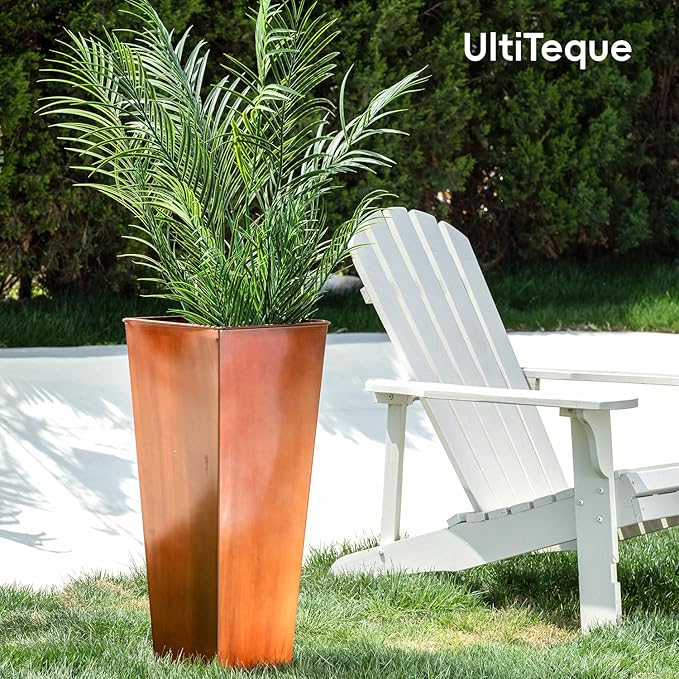 28in Tall Metal Copper Square Planter Galvanized Steel Metal Planters for Outdoor/Indoor/Patio Deck Garden Entrance Planter