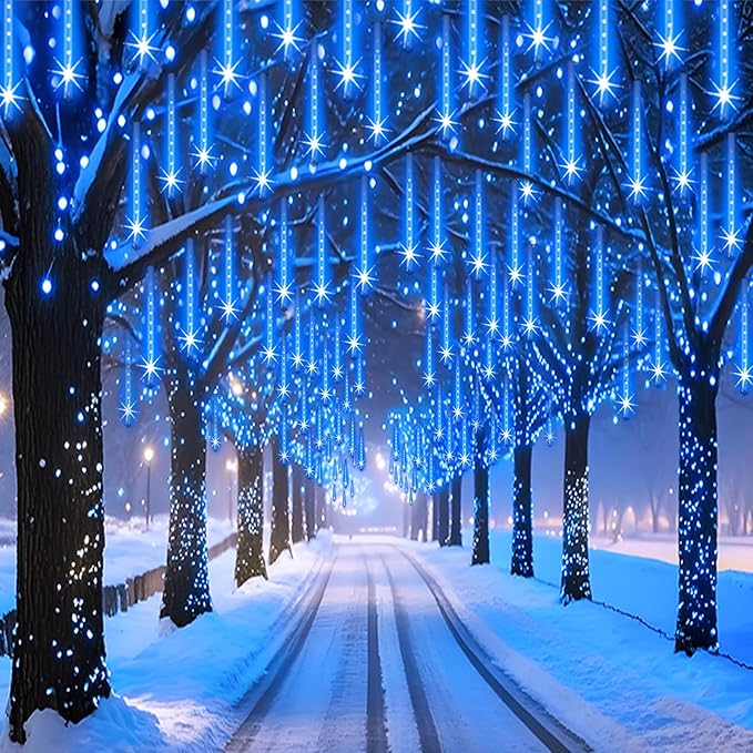 Christmas Lights Outdoor UL Certified 24 Tubes 576 LEDs (Equivalent to 3 Sets of 8 Tubes) Meteor Shower Lights Falling Rain Drop Icicle Light for Christmas Decorations Halloween Party, Blue