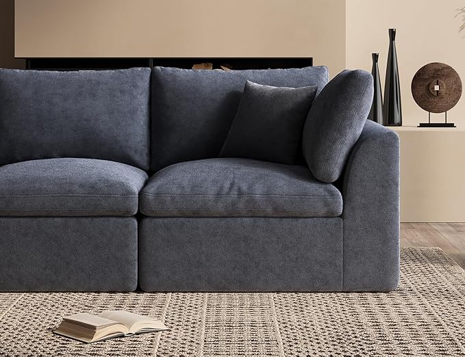 110 Inch Cloud Sectional Couches for Living Room, Convertible L Shaped Couch with Ottoman, 3 Seater Modular Sectional Sofa, Grey