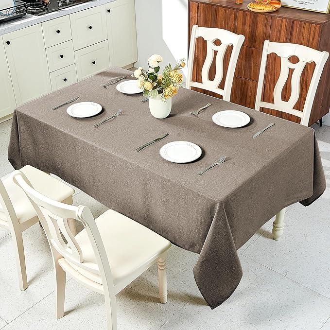 IVAPUPU Textured Linen Table Cloth for Rectangle Table - Mocha Tablecloths Rectangular Waterproof Wrinkle Free Wipeable Dining Table Cover for Spring Wedding Birthday Kitchen Decor, 60 x 84 Inch