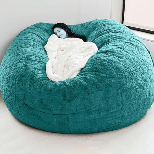 Big Huge Giant Bean Bag Chair for Adults, (No Filler) Bean Bag Chairs in Multiple Sizes and Colors Giant Foam-Filling Required- Machine Washable Covers, Double Stitched Seams (Peacock Blue,6FT)