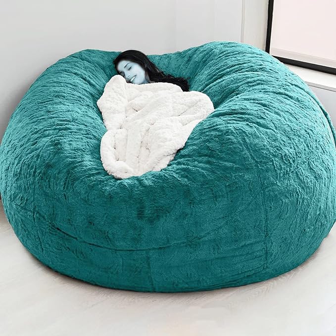 Big Huge Giant Bean Bag Chair for Adults, (No Filler) Bean Bag Chairs in Multiple Sizes and Colors Giant Foam-Filling Required- Machine Washable Covers, Double Stitched Seams (Peacock Blue,7FT)