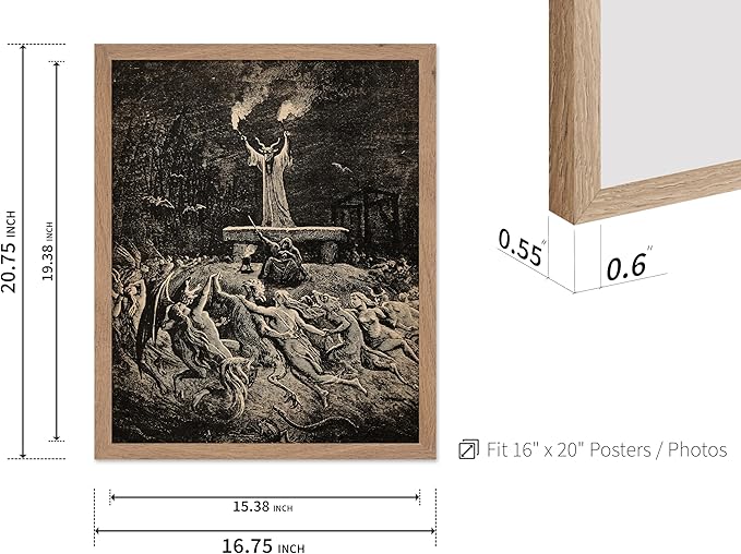 Poster Master Vintage Gustave Dore Poster - Retro Illustration Print - Gift for Gothic, Horror Fan - Dance of Sabbath, Witch, Magic, Spell - Wall Decor for Bedroom, Dorm, 16x20 Beige Framed