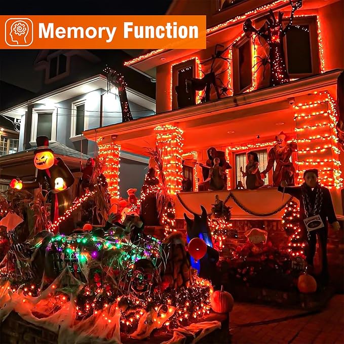 Orange Halloween Lights Outdoor, 100FT 300 LED Halloween String Lights with 8 Modes Waterproof, Plug in Green Wire Twinkle Tree Light for Indoor Patio Yard Party Holiday Decorations