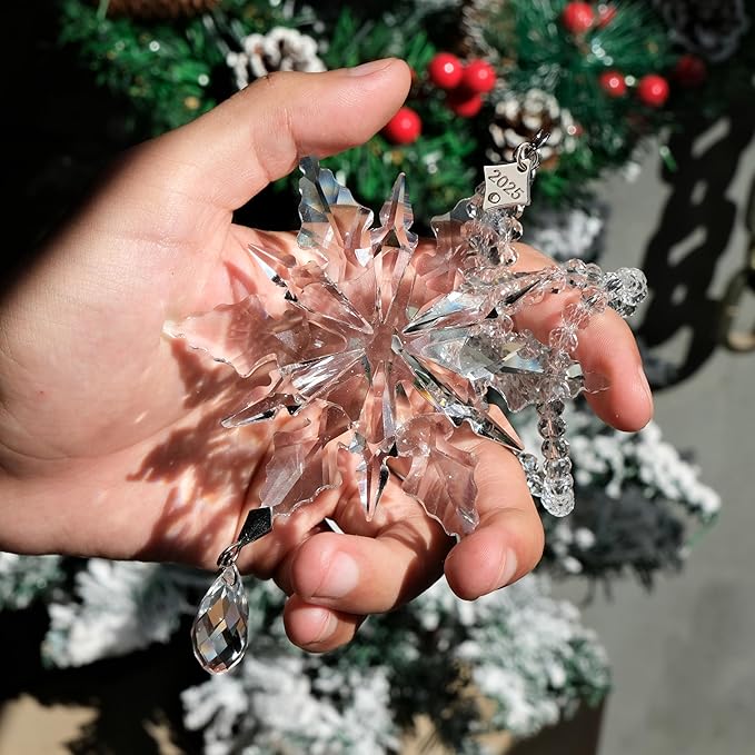 2025 Annual Christmas Ornaments Crystal Snowflake Star - Christmas Tree Ornaments Pendant Sun Catcher Home Hanging Decor (2025 White Crystal 3 Layers)