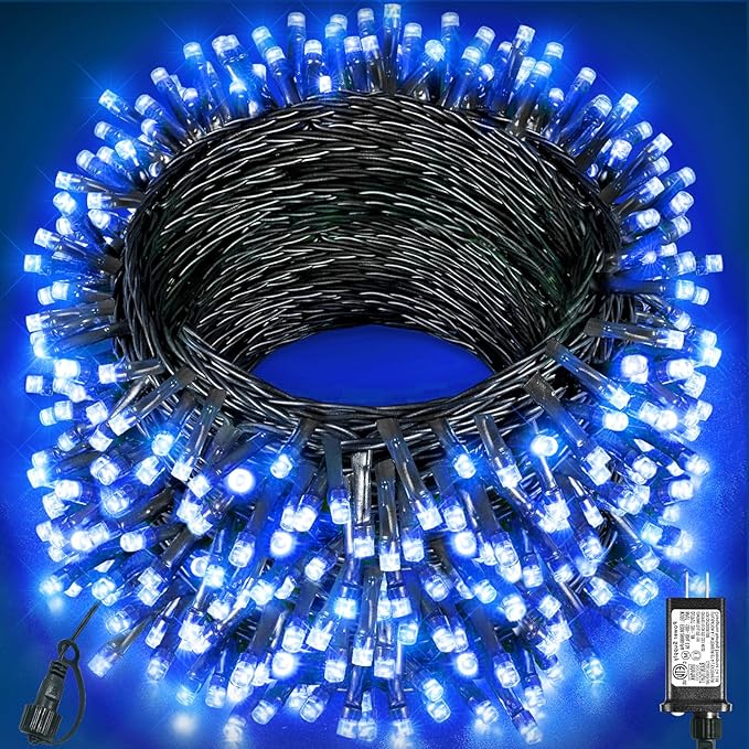 Christmas Lights Outdoor, 157FT 480 LED Plug in Christmas Tree Lights Waterproof, 8 Modes Green Wire Fairy String Light for Indoor Bedroom Garden Patio Porch Xmas Wedding Party Decorations, Blue