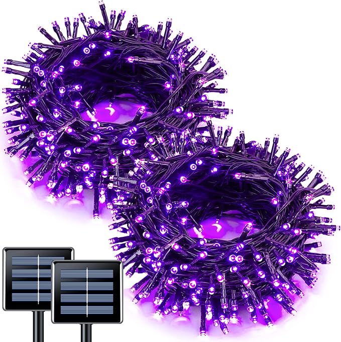 JMEXSUSS Purple Solar Lights Outdoor Waterproof, 2 Pack 100 LED Solar Halloween Lights, Purple Christmas Light for Halloween Decor Outside Tree Yard Garden