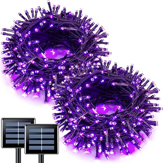 JMEXSUSS Purple Solar Lights Outdoor Waterproof, 2 Pack 100 LED Solar Halloween Lights, Purple Christmas Light for Halloween Decor Outside Tree Yard Garden