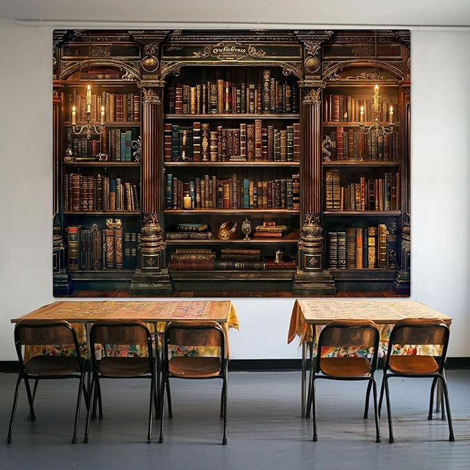 Accnicc Vintage Bookshelf Tapestry Medieval Art Book Tapestries Wall Hanging Gothic Dark Academia Retro Library Backdrop Tapestry for Bedroom Living Room Dorm Study Classroom 90× 68 inch