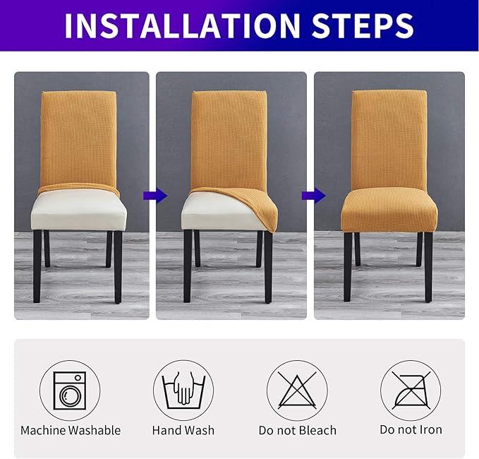 Howhic Stretch Chair Covers for Dining Room Set of 6, Removable Washable Dining Room Chair Covers, Dining Chair Slipcovers Seat Protector, Great Home Decor and Banquet Upholstery (Gold, 6 Pack)
