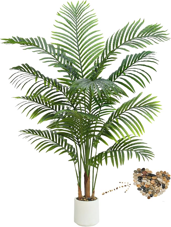 Artificial Palm Tree Indoor Plant 5FT Tall Fake Tropical Palm Tree in Pot, Real Bark Design Faux Areca Palm Tree for Home Office Living Room Bedroom Farmhouse Modern Outdoor Topiary Tree (13 Trunks)
