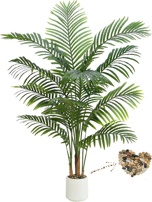 Artificial Palm Tree Indoor Plant 5FT Tall Fake Tropical Palm Tree in Pot, Real Bark Design Faux Areca Palm Tree for Home Office Living Room Bedroom Farmhouse Modern Outdoor Topiary Tree (13 Trunks)