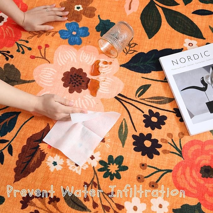 Living Room Rug 6x9 Rug Machine Washable Boho Area Rug Non Slip Floral Vintage Low Pile Large Rug for Living Room, Bedroom, Farmhouse, Dining Room, Kids Playroom(Yellow)