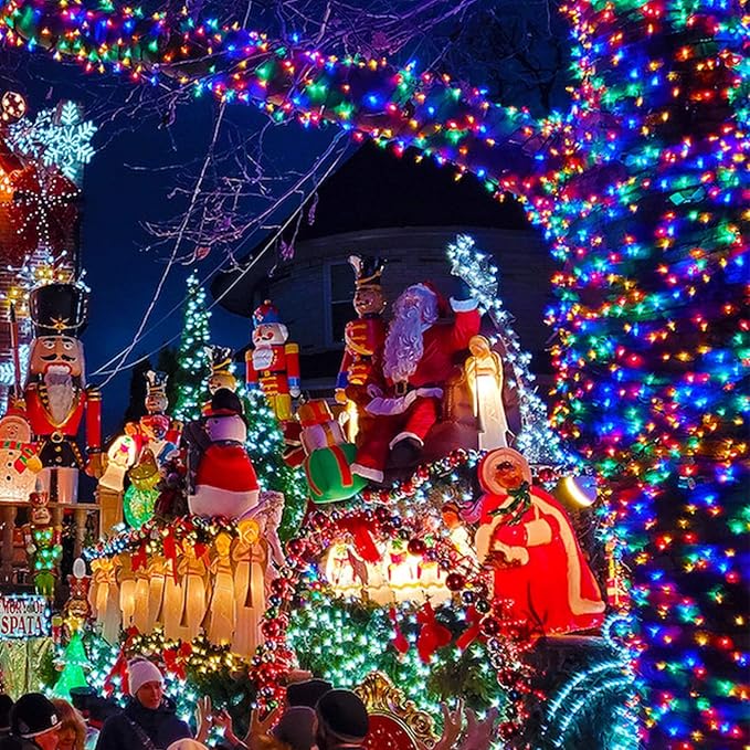 JMEXSUSS 300 LED Christmas Lights Outdoor Waterproof, Multicolor Christmas Tree Lights Plug in, 8 Modes Twinkle Fairy String Lights for Indoor Xmas Wedding Party Garden Decoration