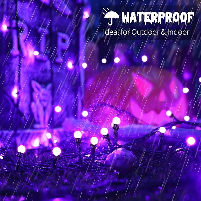 Brizled Purple Halloween Lights, 66ft 200 LED String Connectable, 8 Modes Berry Lights With Timer, Outdoor Plugin for Garden Tree Indoor Party