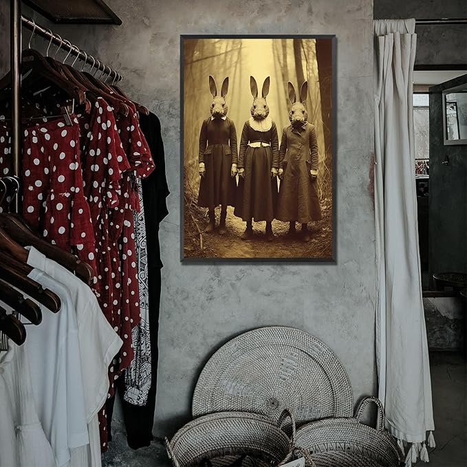 Vintage Halloween Wall Decor Rabbit Cult of the Occult Forest Canvas Wall Art Poster Gothic Dark Academia Decorations Room Creepy Print Spooky Pictures 12X16inch Aluminum Framed