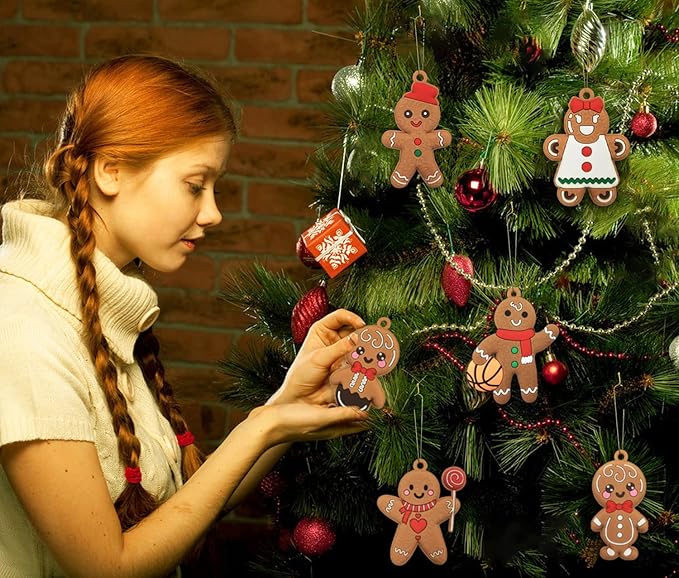 12pcs Christmas Gingerbread Man Ornaments for Christmas Tree Decorations Assorted Plastic Gingerbread Figurines Xmas Holiday Decorations 3 Inch Tall