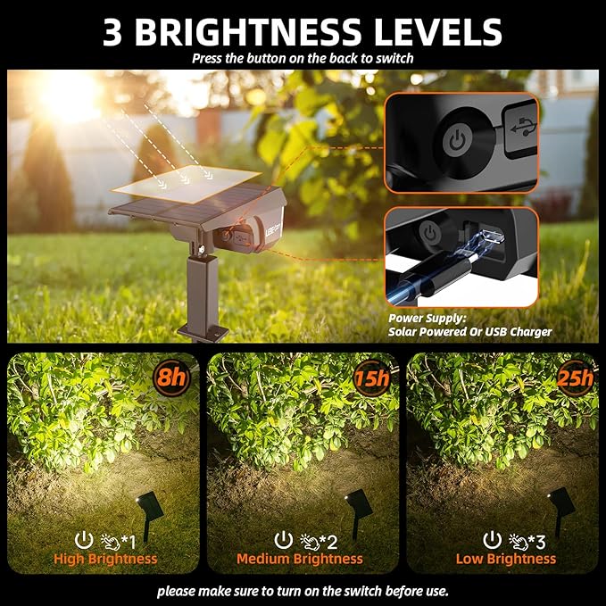 Solar Spot Lights Outdoor,IP65 Waterproof 40 LEDs Landscape Spotlights,USB & Solar Powered Wall Lights,3 Modes Outdoor Solar Garden Lights for Yard Porch 4 Pack