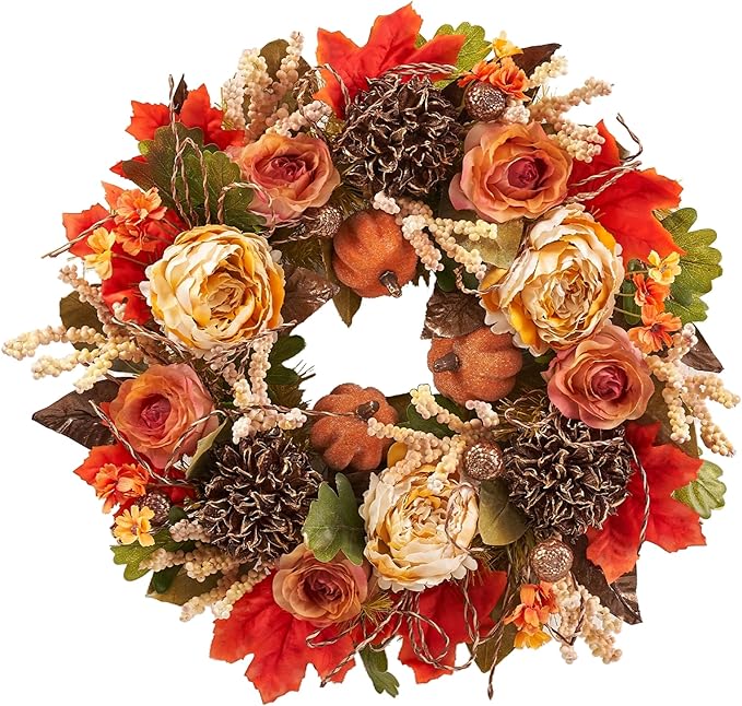 22" Fall Harvest Mixed Wreath - Premium Handcraft Fall Wreaths for Front Door | Perfect for Autumn & Thanksgiving Decor
