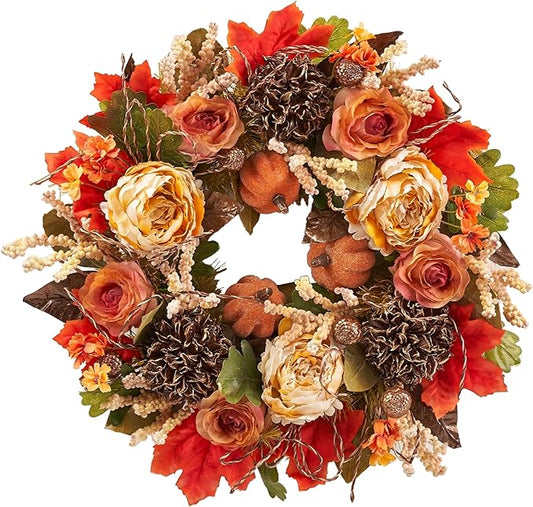 22" Fall Harvest Mixed Wreath - Premium Handcraft Fall Wreaths for Front Door | Perfect for Autumn & Thanksgiving Decor