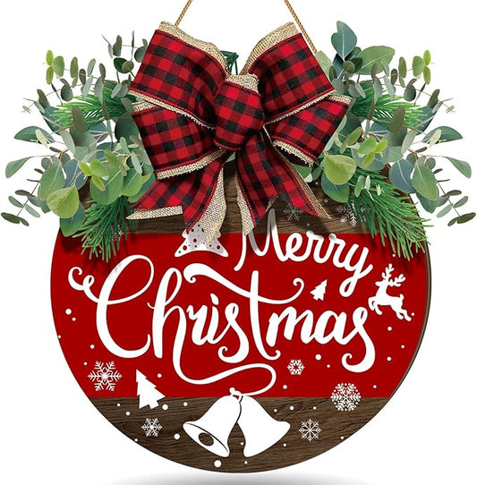 Boao Welcome Door Decoration christmas front door sign red merry christmas Snowflake Wooden Door Hanger with bow Wreaths for Christmas Outdoor Farmhouse Porch Front Door Decor