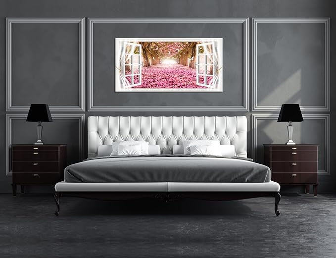 Cao Gen Decor Art-AH40150 Wall Art Trees and Pink Rose Paintings Printed Pictures Stretched and Framed Canvas Paintings Ready to Hang for Home Decorations Wall Decor