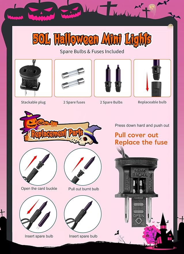 Purple Halloween Mini Lights, 50 Count 13 Feet Incandescent Bulb Mini String Lights, Connectable Halloween Light for Haunted House Ghost Party Holiday Window Indoor Outdoor Decoration, Purple