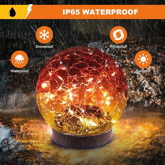 Solar Globe Lights Outdoor Waterproof-Solar Balls-Solar Garden Lights-Orbs for Outside 2 Pack Cracked Glass Ball for Lawn Patio Yard Backyard Decorations