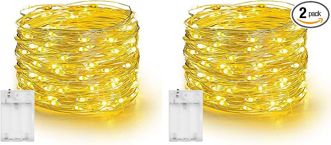 Dazzle Bright Fairy Lights Battery Operated, 2 Pack Total 40FT 120LED Silver Wire Waterproof String Lights, Christmas Decorations for Indoor Outdoor Bedroom Yard Party Decor, Warm White