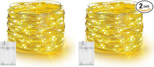 Dazzle Bright Fairy Lights Battery Operated, 2 Pack Total 40FT 120LED Silver Wire Waterproof String Lights, Christmas Decorations for Indoor Outdoor Bedroom Yard Party Decor, Warm White
