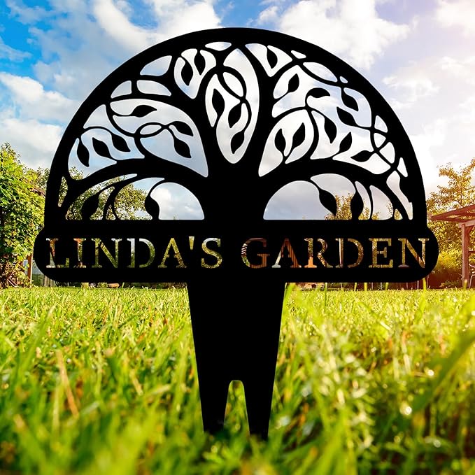 Personalized Tree of Life Metal Garden Sign with Stake, Custom Family Name Sign for Outdoor, Nature Lover Gift