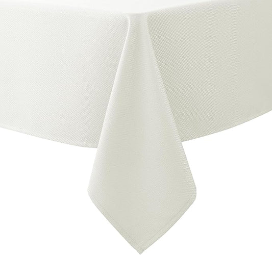 Biscaynebay Textured Fabric Tablecloths 70x108 Inches Rectangular, Ivory Water Resistant Tablecloths for Dining, Kitchen, Wedding, Parties etc. Machine Washable