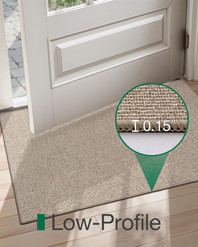 LUMI Indoor Door Mat 24"x36", Ultra Thin Low Profile Non-Slip Doormat for Home Entrance, Absorbent & Stain-Resistant Welcome Mats, Washable Entryway Mat for Front Door, Patio, Porch, Khaki
