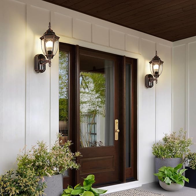 Lamomo Outdoor Wall Sconce, Dusk to Dawn Motion Sensor Light Fixtures, Exterior Aluminum Waterproof Porch Lights for Patio Front Door Garage (1 Pack)