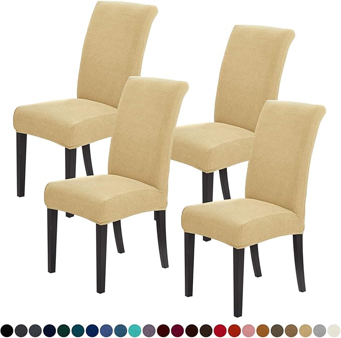 Joccun Chair Covers for Dining Room Set of 4,Dining Chair Slipcovers Stretch Dining Room Chair Covers Seat Protector,Washable Parsons Chair Cover for Home,Hotel(Parmesan,4 Pack)