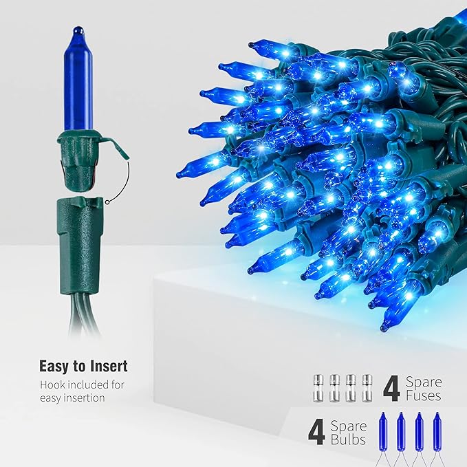 Hopolon Blue Christmas Lights, 13Feet 50Count UL Certified String Light, Pack of 2 Sets Incandescent Mini Lights for Indoor Outdoor Christmas Tree Garland Halloween Party Festival Decor,Blue