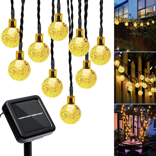 Outdoor Solar String Lights, 46FT 66LED 8Modes Crystal Solar Powered Christmas Fairy String Lights Waterproof for Outside Yard Fence Easter Holiday Party Porch Garden Decor(Warm White)